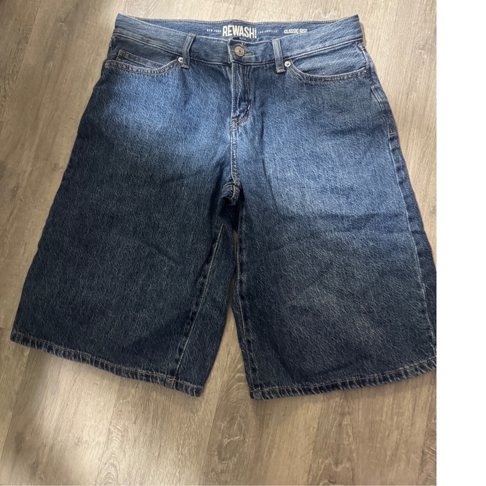 Rewash Classic Rise Denim Shorts Women Blue Wide Leg Dark Wash Cotton SIze 7